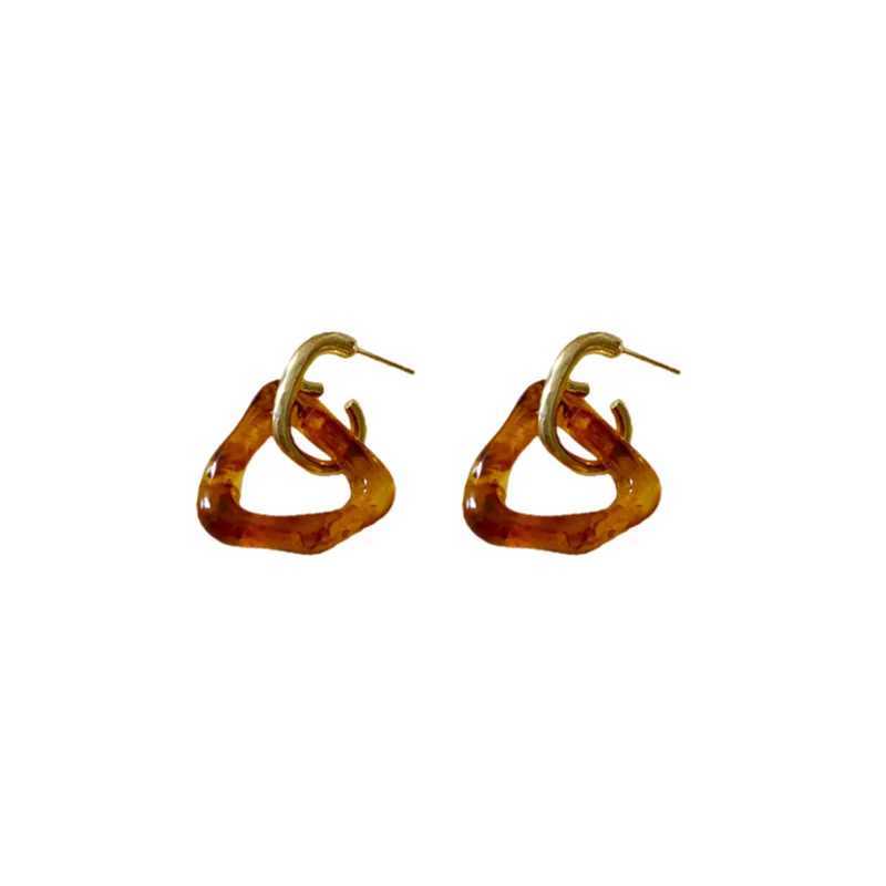 Geometric Brown Resin Metal Drop Post Earrings For Women Fashion Jewelry Trendy New Style Holiday Accessories Wholesale C1750 Y250704