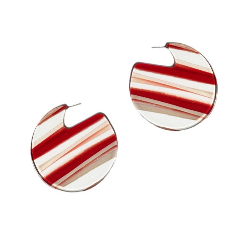 1 Pair Of Red Round Disc Earrings Transparent Acrylic Elegant High-End