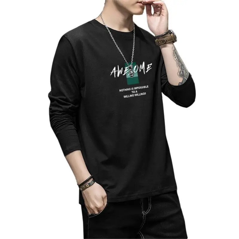 Clothes Spring Autumn Cotton Long Sleeve T-Shirt for Men Fashion Loose Trendy Casual O-Neck Tee for Teenagers 250704