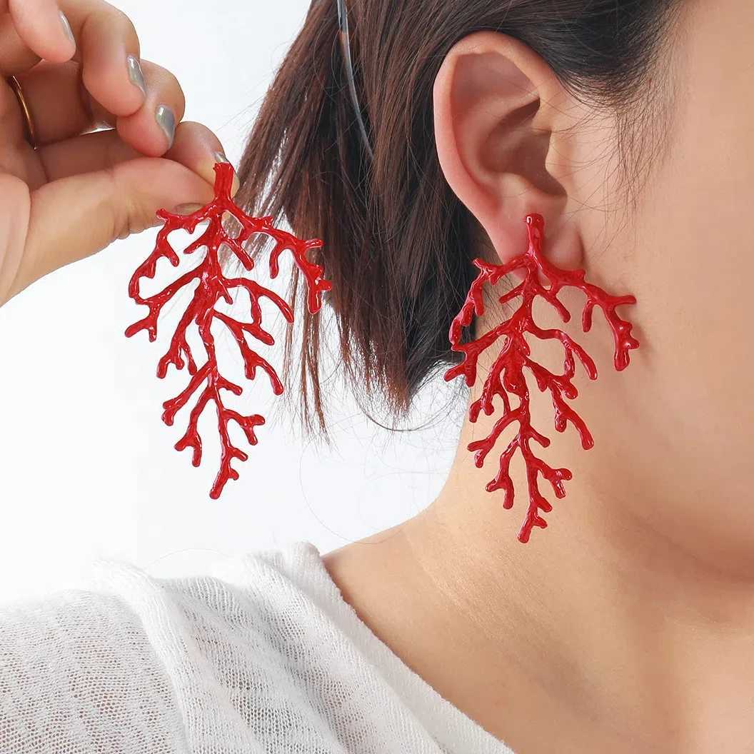 ZA Exaggerated New Temperament Red Alloy Coral Big Earrings Y250704