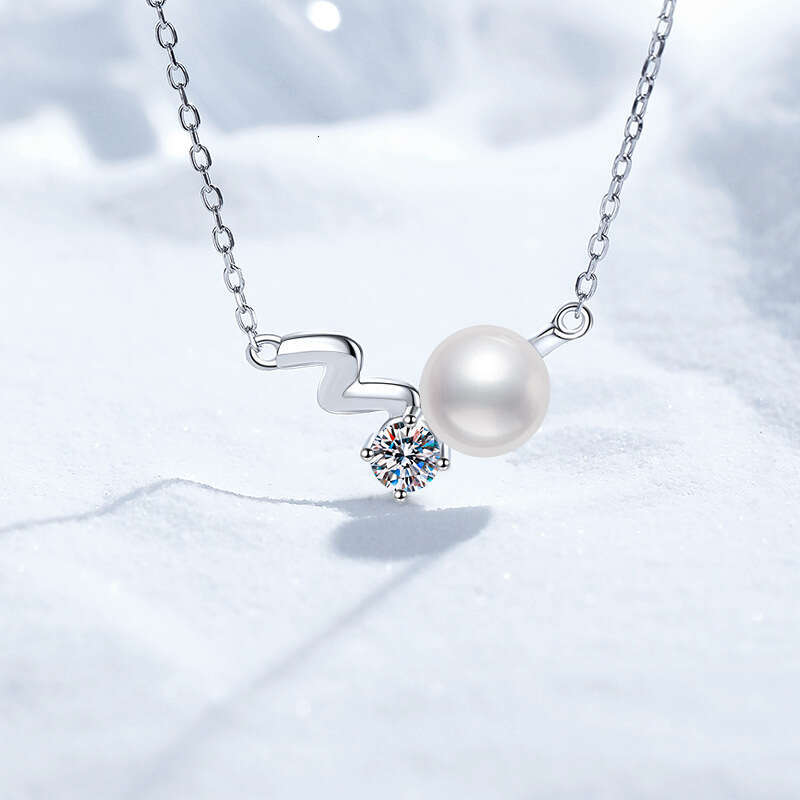 S925 Pure S925ier Necklace for Women, MoiS925S925anite Necklace, Natural FreS925hwater Pearl Wave S925tar Pendant 5a5