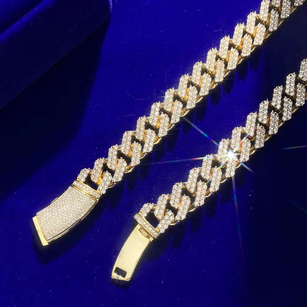 12MM Iced Out Miami Prong VVS Moissanite Diamond Cubic Zirconia Box Clasp Thick Cuban Link Choker Chain Necklace
