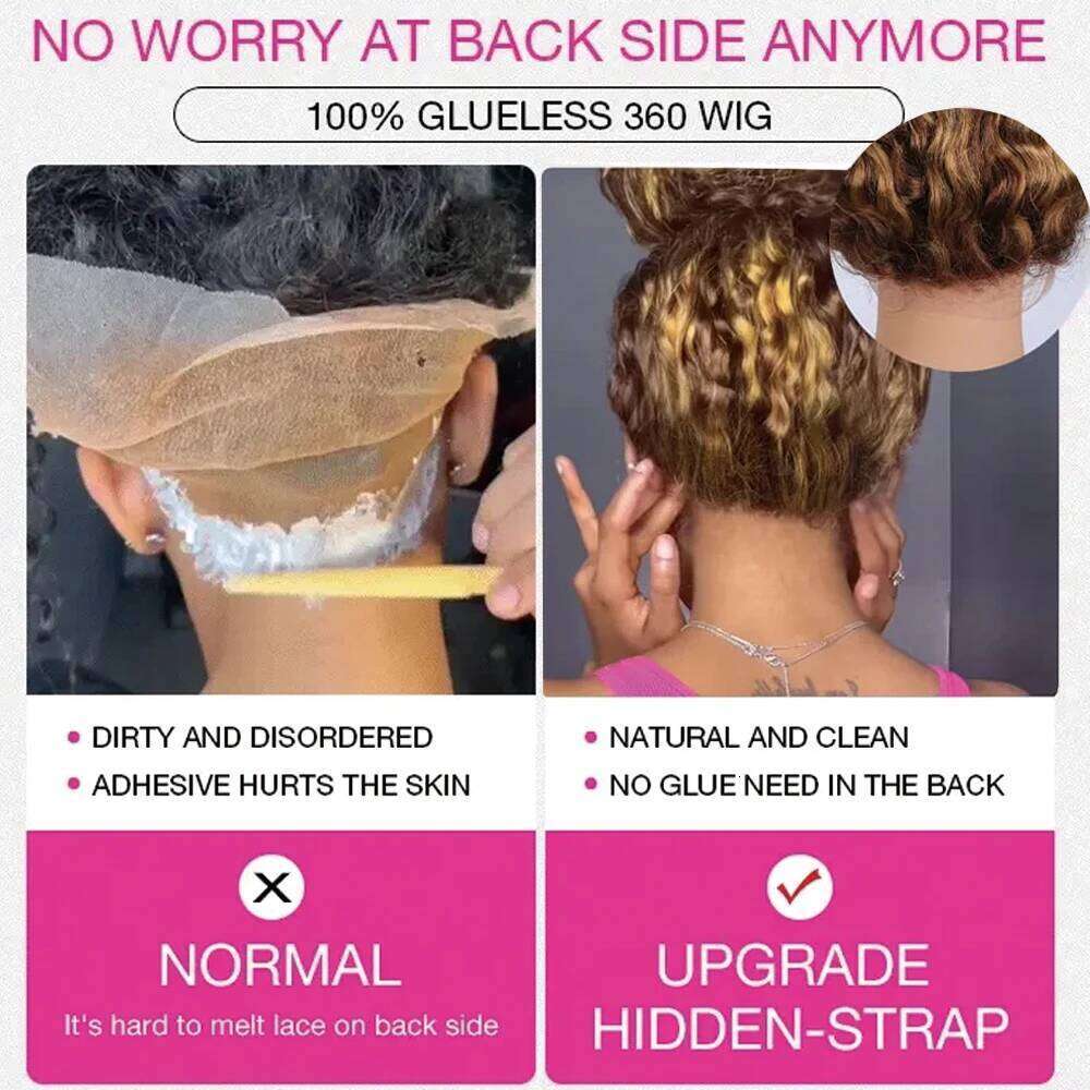 Invisi-Strap Full Human Hair Pre Plucked 250 Density Highlight Deep Wave Wigs Colored HD 360 Lace Frontal Wig