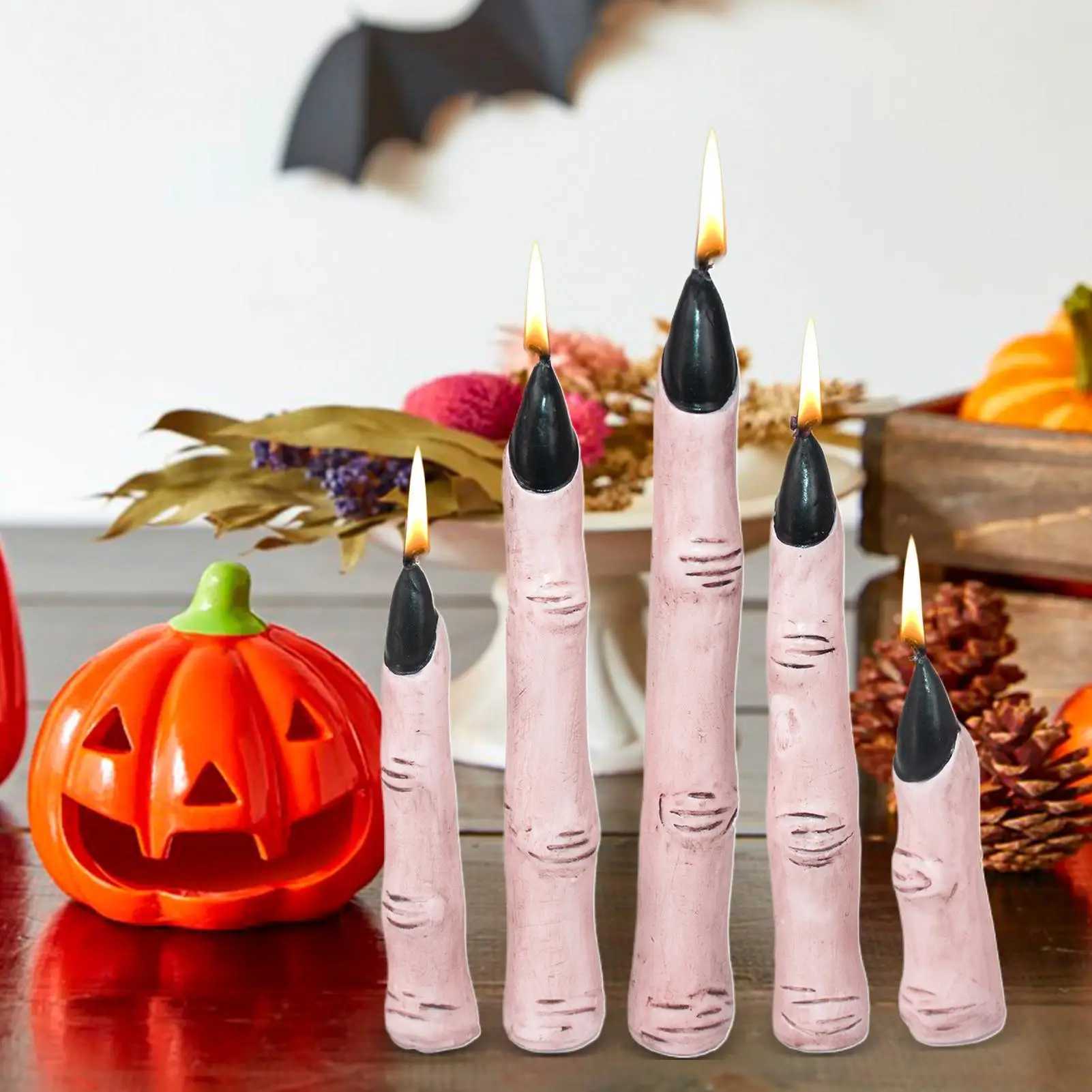 Gothic Candles Halloween Life-Size Finger Candles Novelty Scary Creepy Witch Thumb Candle With Black Nails Horror Realistic W250704