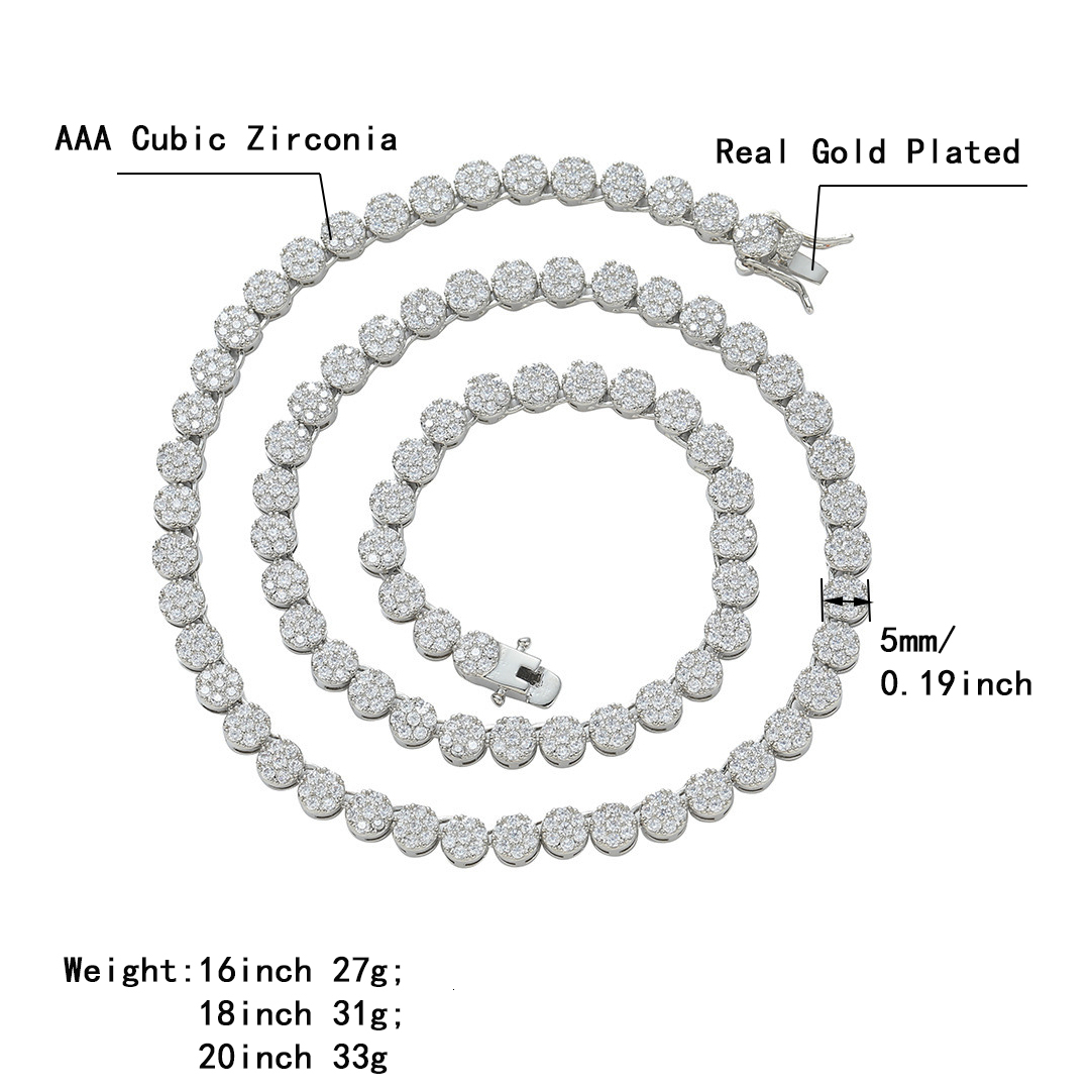 5mm 7mm Hip Hop New In Clustered Round Tennis Chain Necklace Single Row Full Iced Out Cubic Zirconia Rapper Chains 14k Gold Choker Jewelry For Men Wom