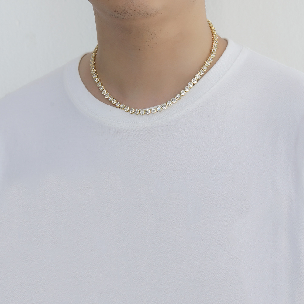 Hip hop necklace 6mm round rock sugar zircon necklace copper inlaid with zirconium single breasted round rock sugar chain for men