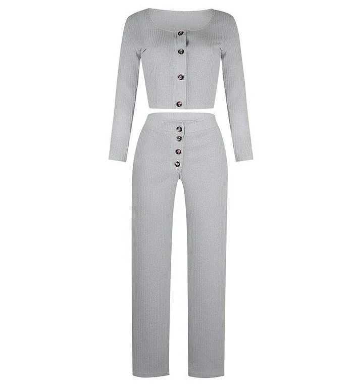 Two Piece Set Women Outfit 2023 Spring Fashion Square Neck Long Slve Casual Short Cardigan Top Buttoned Casual Pants Suit X250704