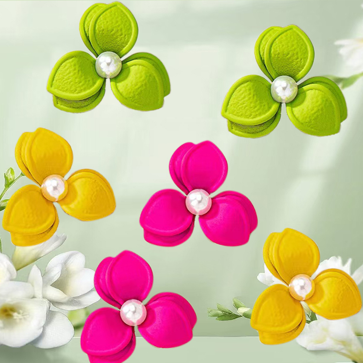 Fresh Sweet Versatile New Floral Korean and Japanese Simple Commuter Elegant Pearl Earrings