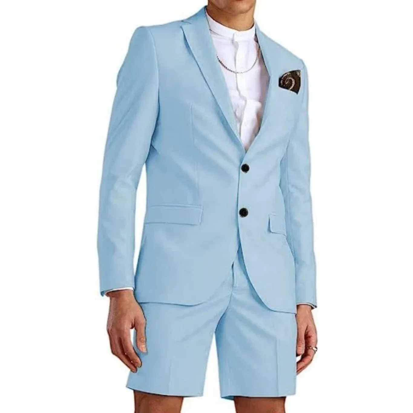 2-Piece Slim Fit Mens Suit Blazer Short Pant Set Notched Lapel Summer Two Button Tuxedo Suit Wedding Sports X250704
