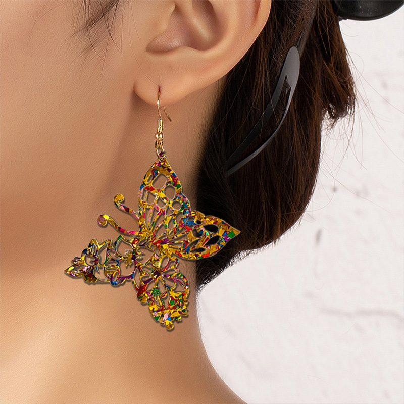 1 Pair Of Golden Yellow Butterfly Earrings With Hollow Design, Elegant High-End Colorful Decoration, Gift For Girlfriend