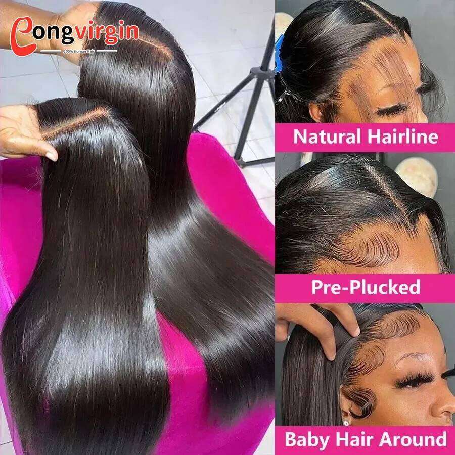 5x5 Ready To Pre-Cut Wear And Go Glueless Wigs Straight Lace Front Human Hair Wig For Women