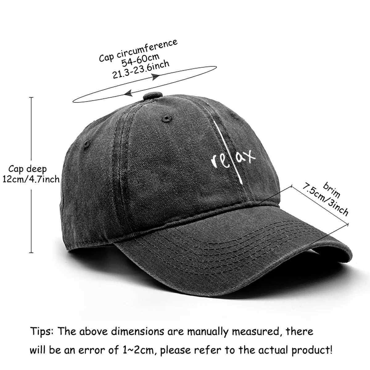 Washed Cotton Snapback Baseball Hat Artistic Text Relax Snapback Hat Retro Raw Brim AdjustableBaseball Caps One Size Fits All X250704