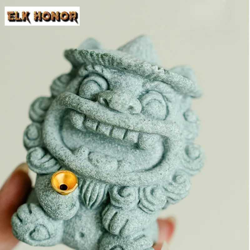 Green Sandstone Lion Incense Base Handmade Lucky Lions Incense Holder Retro Water Fountain Decoration Smell Distributor Tea Gift W250704