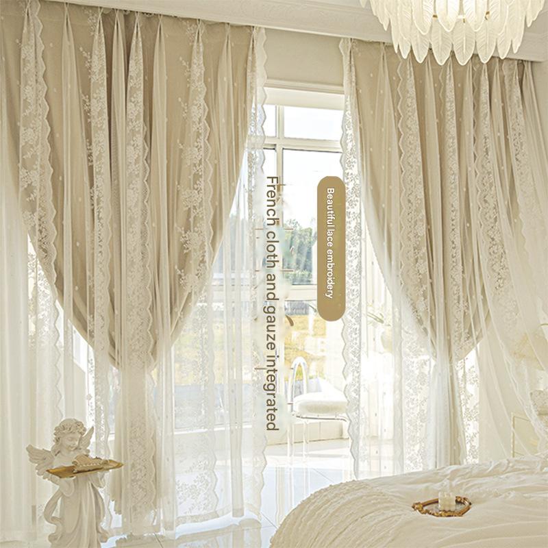 YL-35560 French lace curtains full blackout bedroom living room ins style cream hook finished curtain