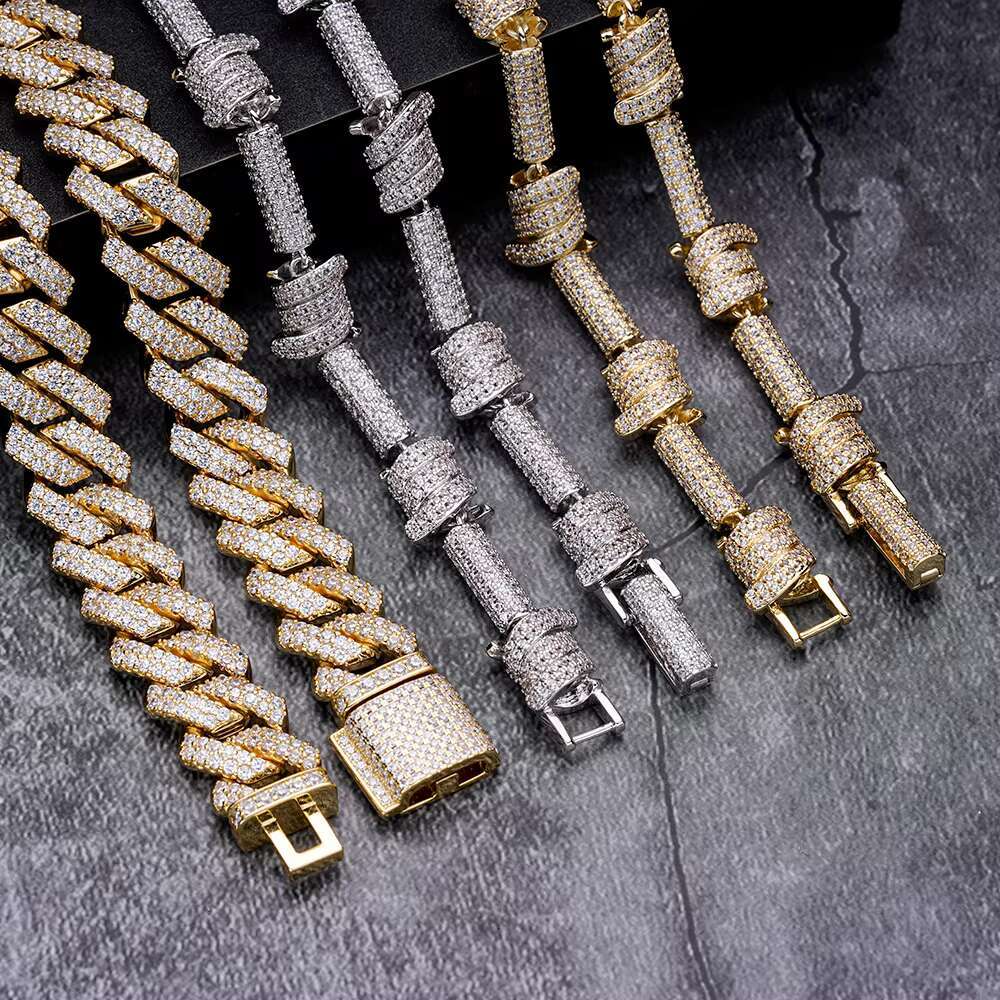 Fashion New Arrival Jewelry 10mm Full 5A Zircon Diamond Brass Gold Plated Cuban Link Chains Necklace for Mens