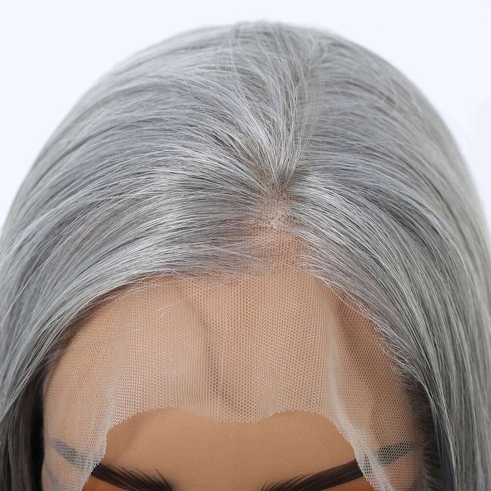 HENRY MARGU Long Straight Gray Front 13*3.5 Lace Frontal Wig Grey Synthetic Wigs for Women Cosplay Natural Fake Hair