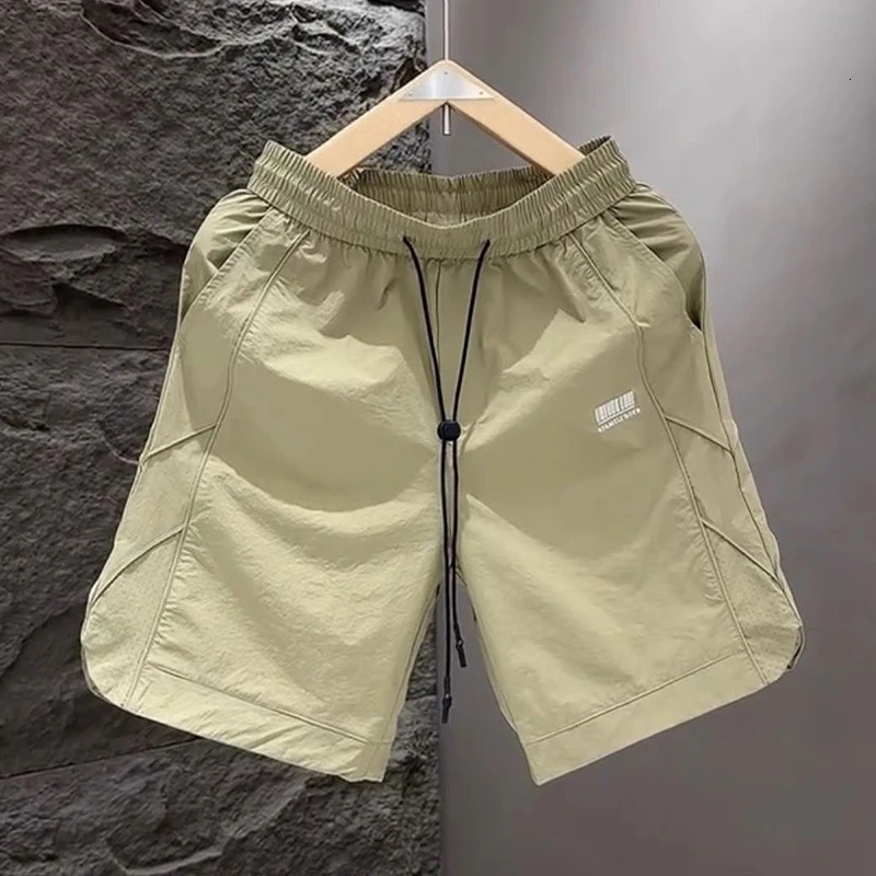 Fashion Elastic Pockets Spliced Embroidery Casual Shorts Mens Clothing Summer Loose Allmatch High Waist Beach Shorts 250704
