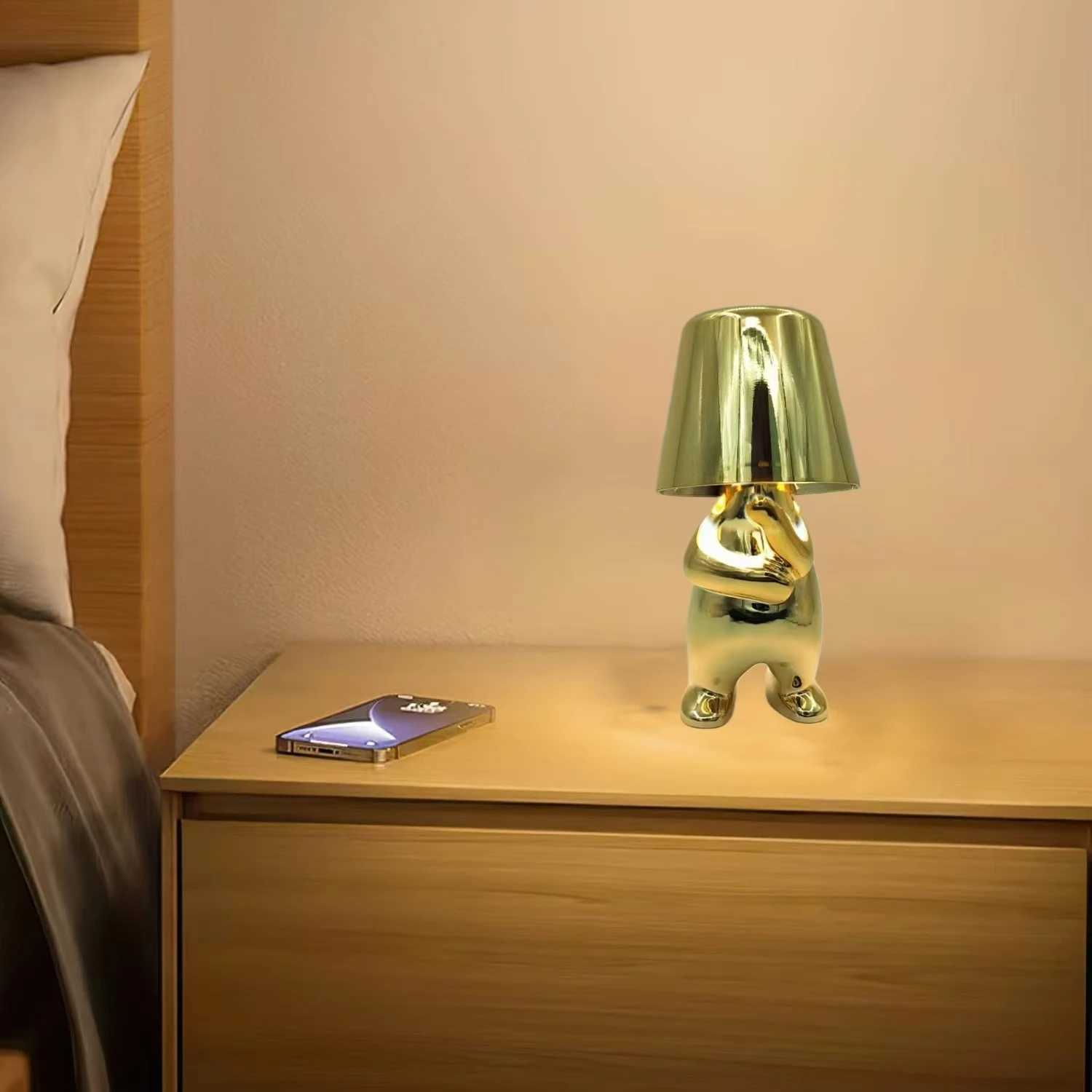bedside touch table lamp creative small silver man decorative thinker statue LED table lamp USB rechargeable with 3 brightness levels XJ250703