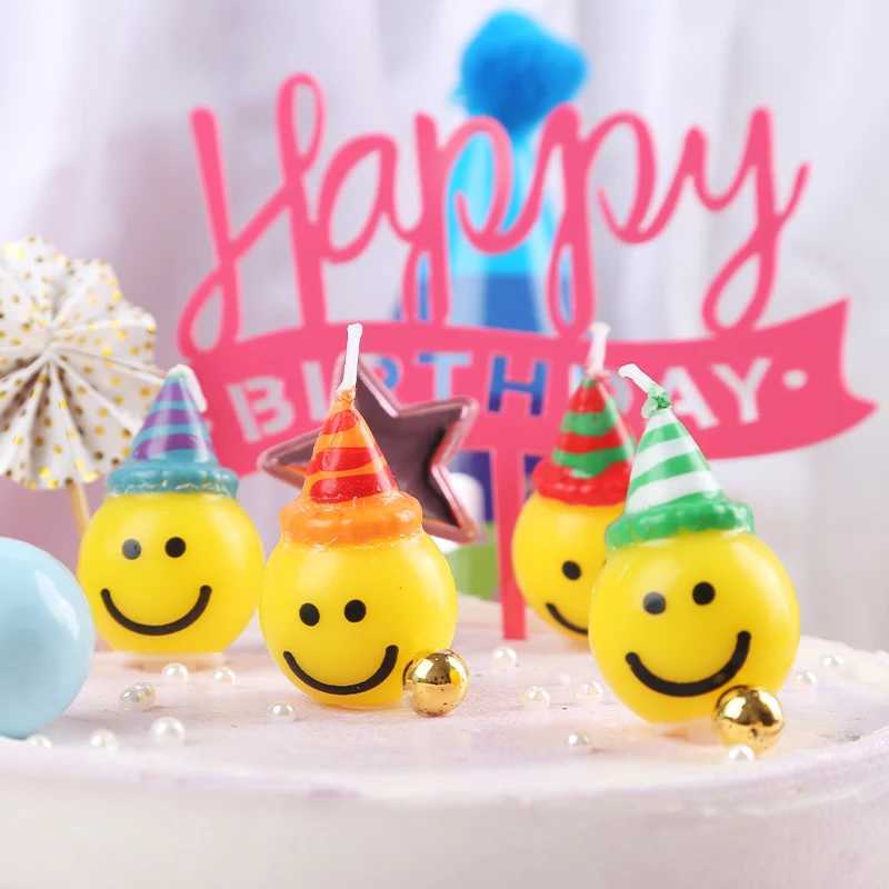 4pcs/pack Stars Smile Face Birthday Cake Cupcake Candles Cute Bear Art Decoration Wedding Party Supplies Cake Toppers W250704