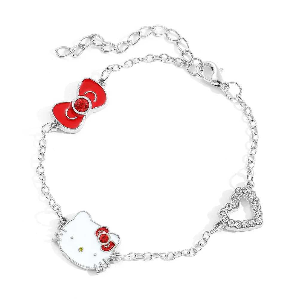 Sanrio Anime Sanrio Bracelet Cartoon Figure Hello Kitty Head Heart Shape Rhinestones Metal Bracelet Bangle Kawaii Jewelry Accessories w250716
