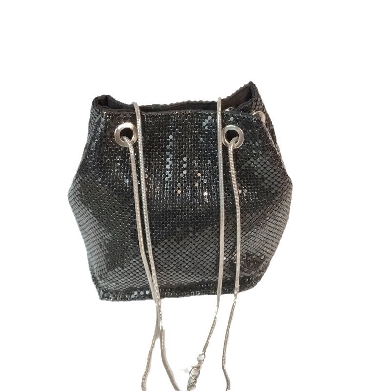 2025 Designer's New Sequin Fashion Summer Women's Sloping Shoulder Handbag, High-end Korean Style Sparkling Chain Bucket Bag
