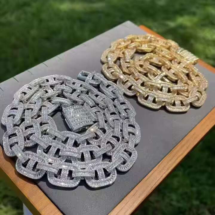 Mens 925 Silver Cuban Link Tennis Chain Necklace Hip Hop Style Iced VVS Moissanite Diamond Geometric Gift Box for Europe US