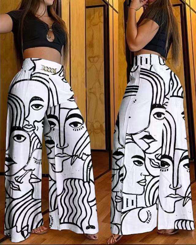 Solid Color Wide-Leg High-Waisted Loose Slimming Flared Pants European and American 2025 New Casual Versatile Fashion Clothing