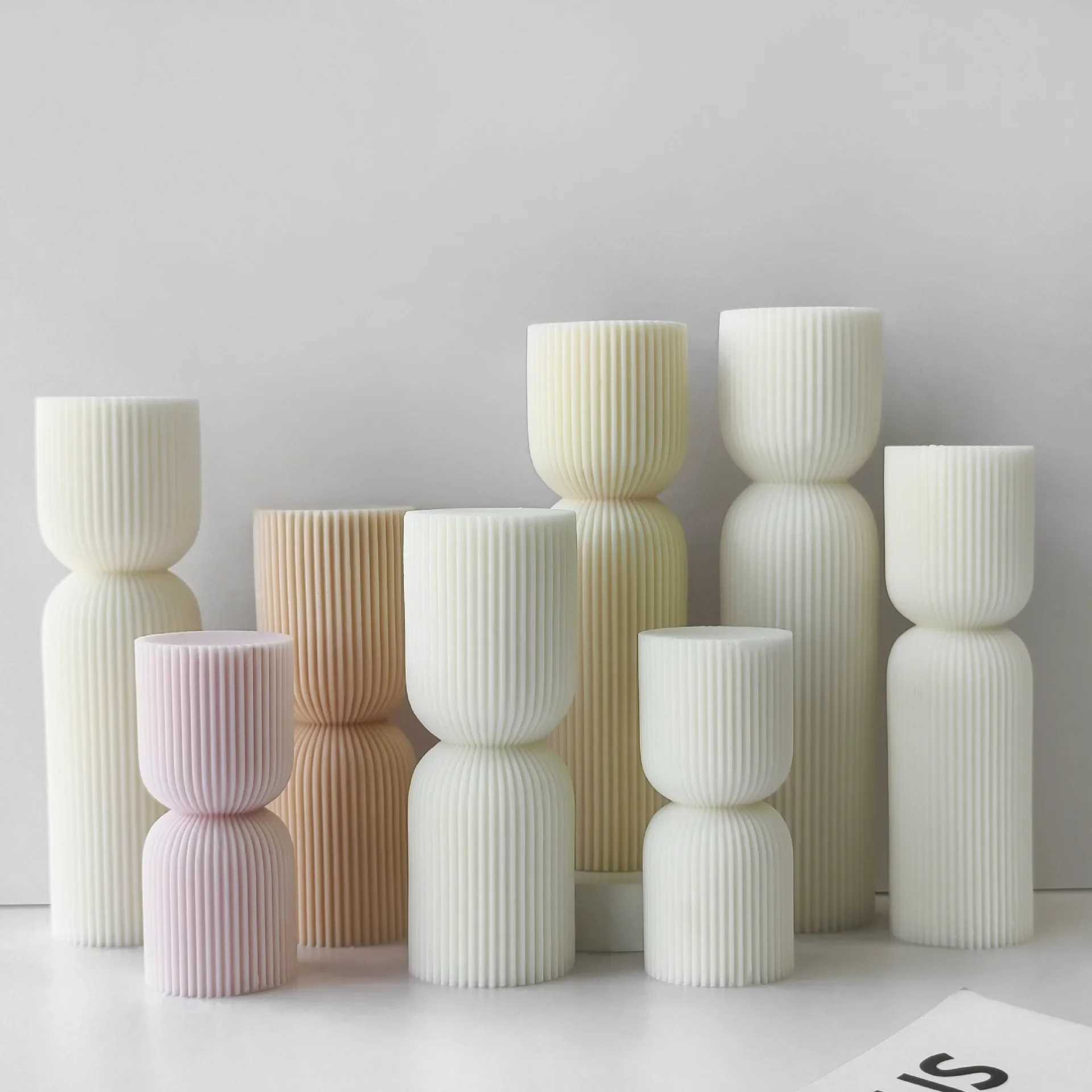 Striped Pillar Scented Candle Silicone Mold DIY Cylinder Plaster Resin Ornaments Mould Church Candle Making Supplies W250704