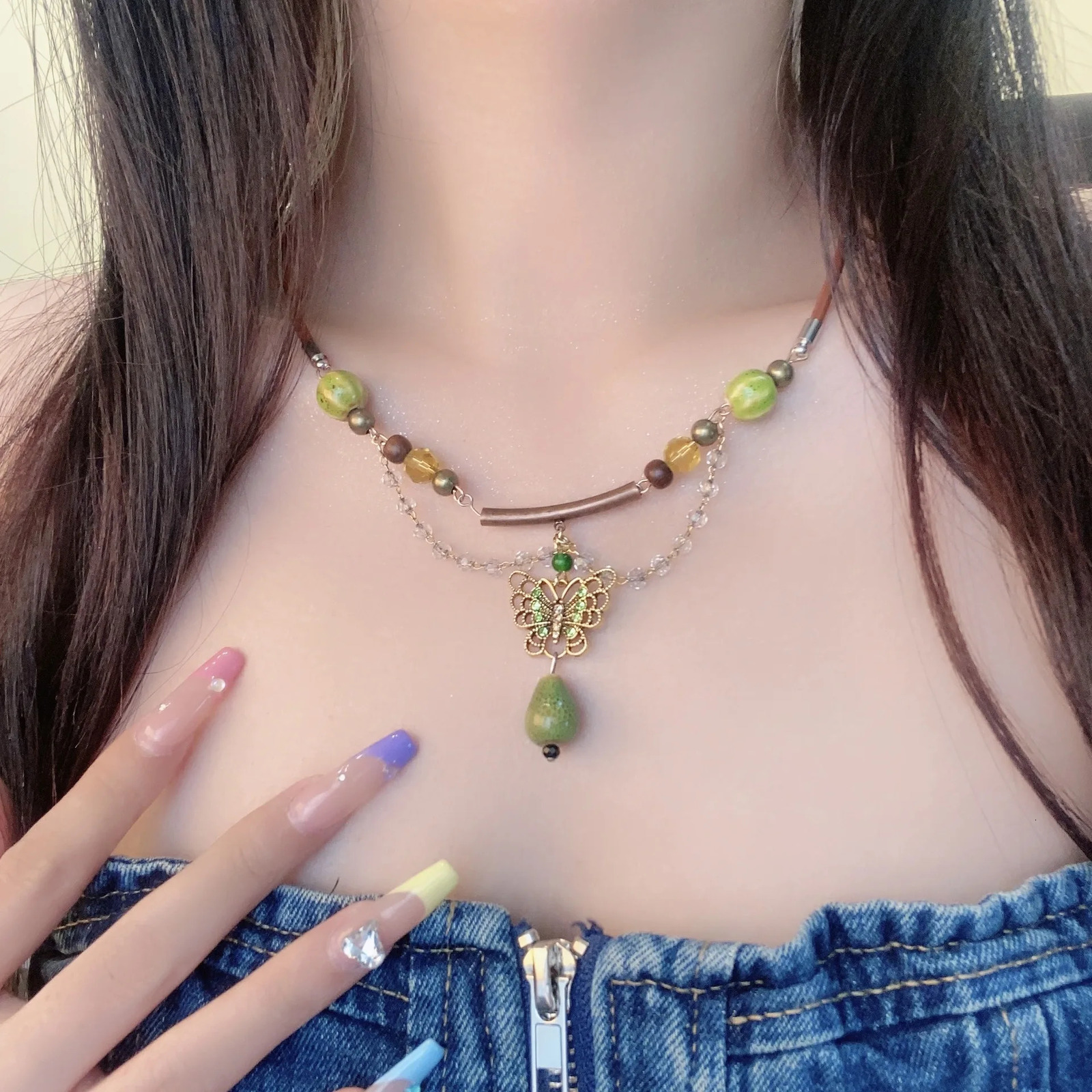 Vintage Brown Natural Stone Pendant Necklace for Women Fashion Geometric Long Leather Rope Necklace Sweater Chain Jewelry Gifts 250701
