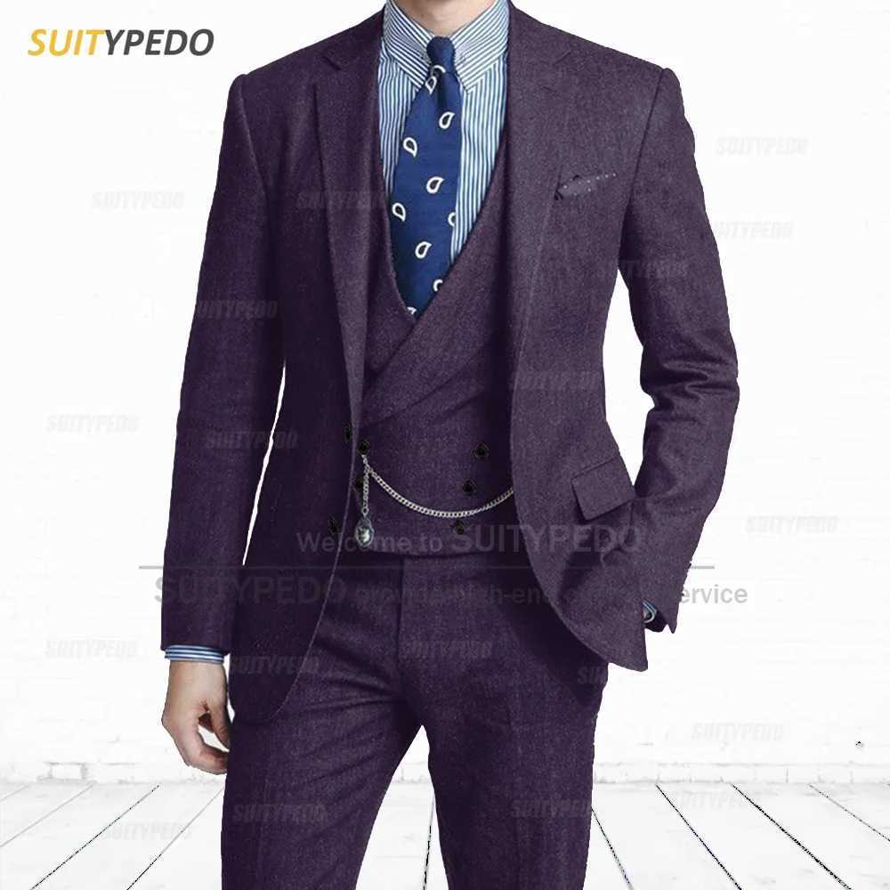 Elegant Denim Mens Suits Smart Casual Winter Blazer Vest And Pants 3-Piece Tuxedo Notch Lapel Solid Formal Suit Attire X250704