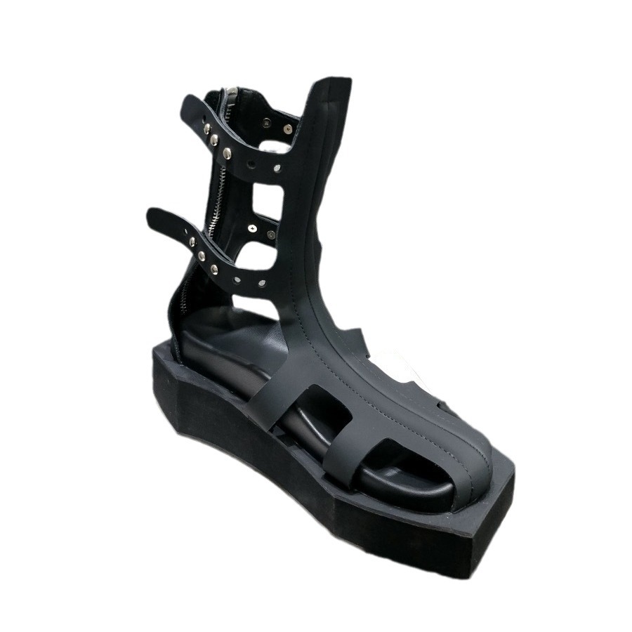 Stylish Vintage Woman Boots Leather Snow Ankle Flat Shoes women Fashion Casual Boot Gothic Punk Rock Hollow Out Square Toe Classic Short Summer Boot S