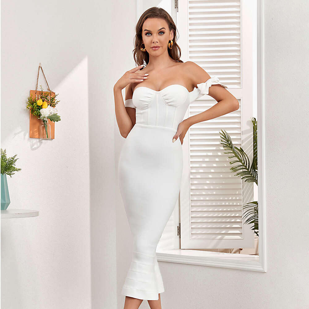 White Skirt Maxi Skirt Off Shoulder Strapless Sexy Bandage Mermaid Dress Tight Fitting Tie Up Evening Gown Women S Fashion Long Skirt