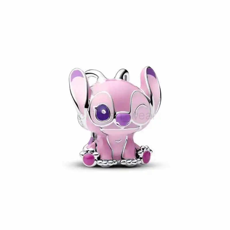 DISNEY New Disney Pink Stitch Pendant Earrings Necklace Ring Original Charm Cartoon Jewelry Suitable for Brand Bracelets Exquisite W20250704