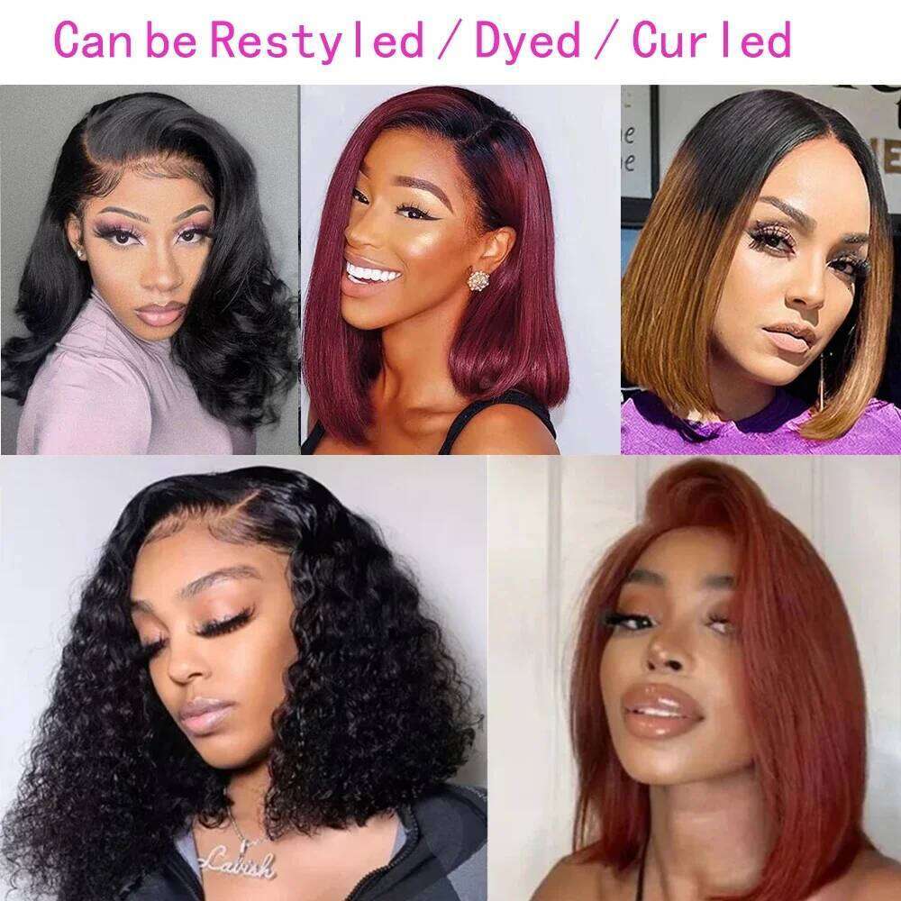 Straight Short 13x4 HD Frontal Human Hair Glueless Bob wig 4x4 Lace Closure Wigs For Women 180%