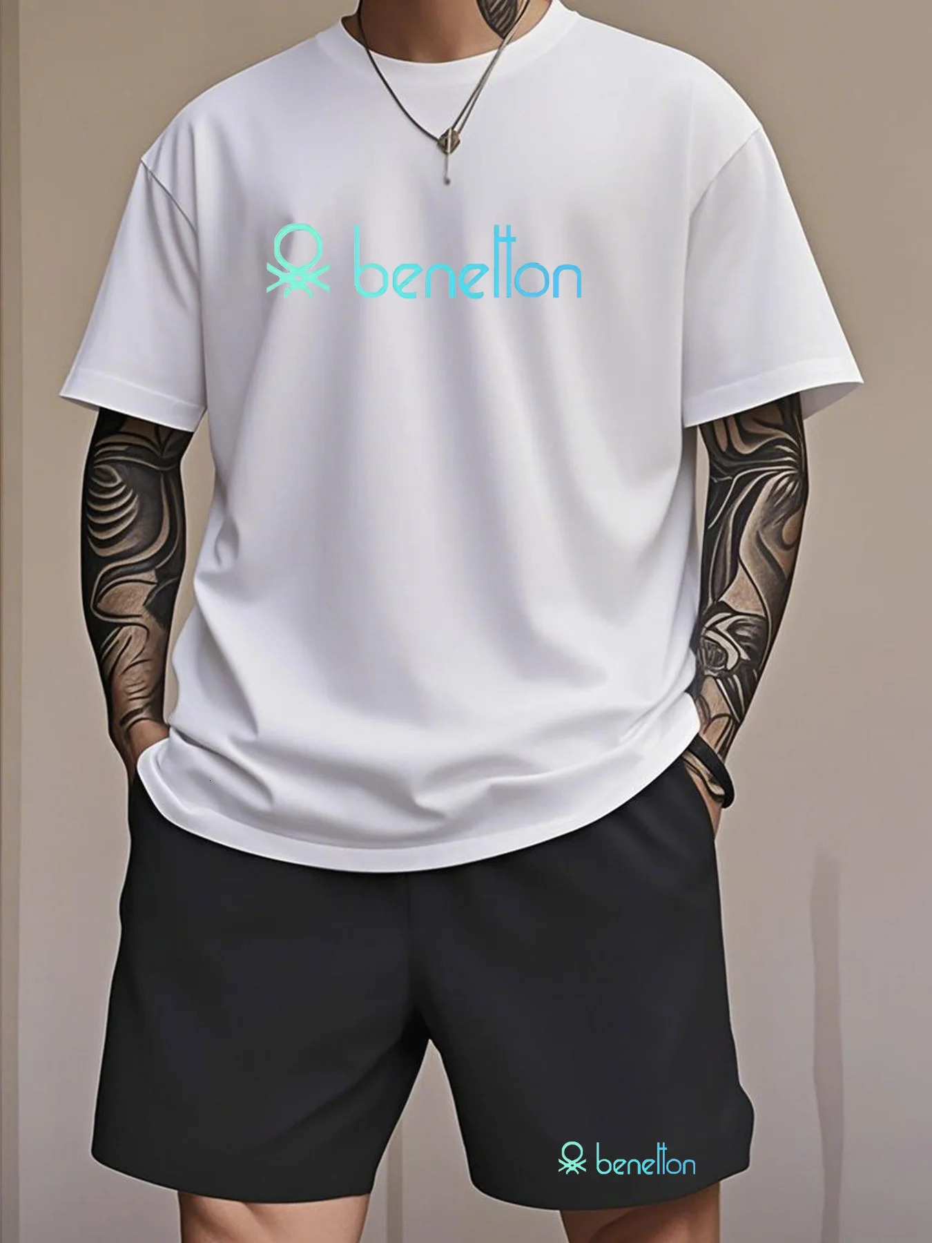 Summer Fashion Collaboration Color Benetton Mens Tshirt Casual Shortsleeved Set 250704