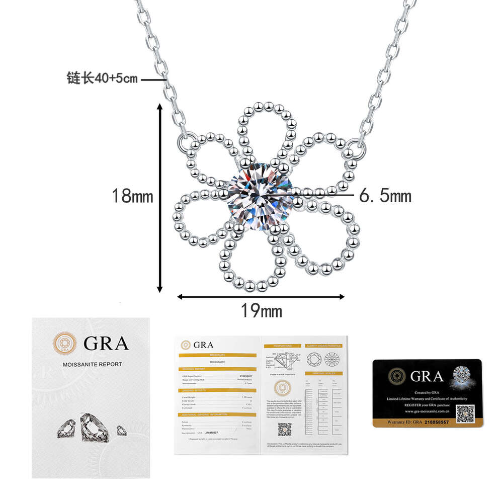 S925 Pure S925ier D Color MoiS925S925anite Five-Petal Flower Collarbone Chain InS925 Internet Celebrity Camellia Necklace e6f