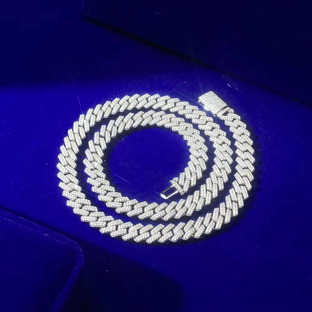 Hot Sale Iced Out Pass Diamond Tester GRA Certificate 925 Silver Cuban Necklace 10mm Hip Hop Jewelry Moissanite Cuban Link Chain