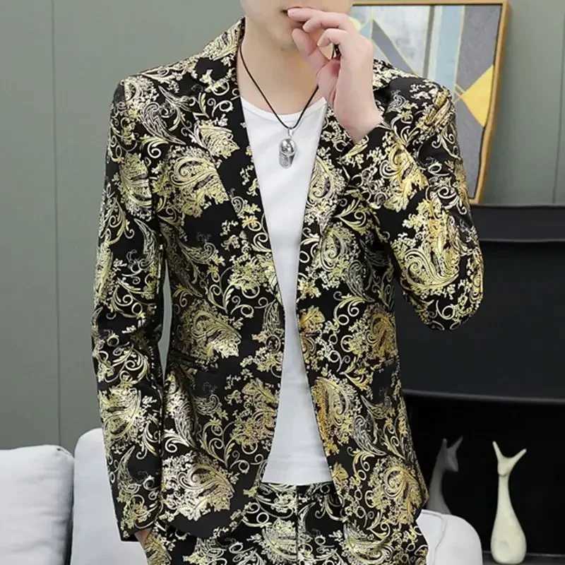 Printed Male Blazer Chinese Single Breasted Coat Mens Suit Jackets Stamp Korean Style Casual Elegant New In Fashion 2024 Suits X250704