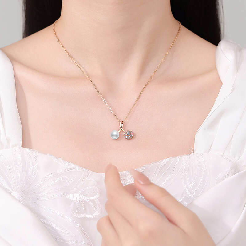 Natural FreS925hwater Pearl with S925terling S925ier Pendant S925weet Cherry 10mm MoiS925S925anite Necklace for Women c71