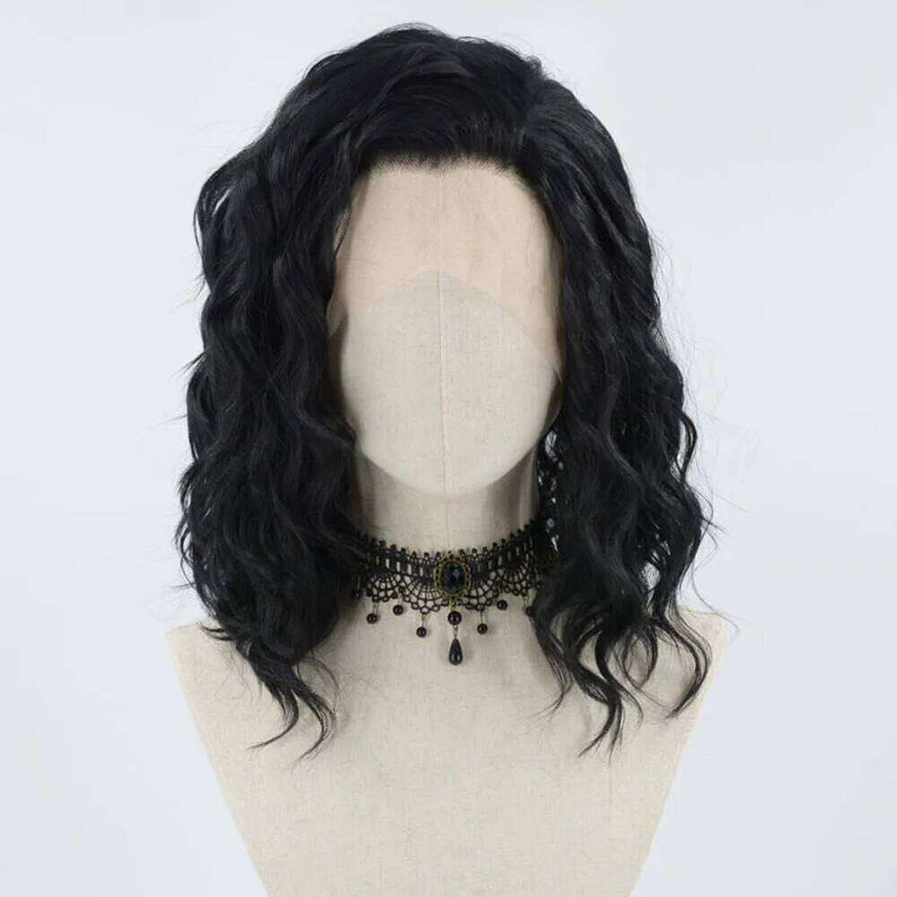 AIMEYA Short for Women Synthetic Front Black Wave Bob Lace Wig Pre Plucked Hairline Cosplay Part Wigs Daily Used