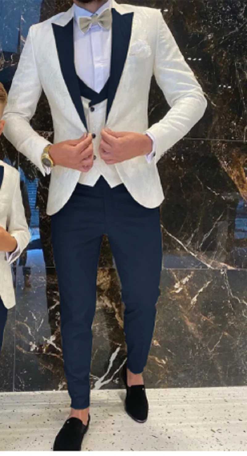 Wedding Suits Groom White Floral Tuxedo Slim Fit Men Prom Suit Full Gentleman Costume 3 Pieces (Jacket+Vest+Pants) X250704