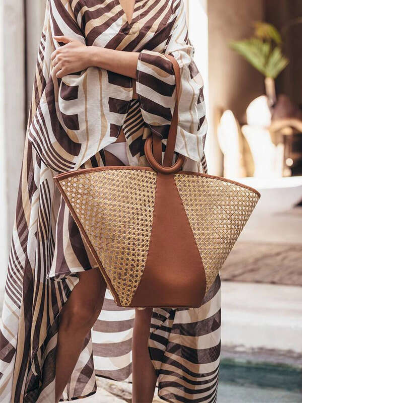 Summer French Style Hollow Rattan Straw Woven Tote Large Capacity Beach Vacation Shoulder Bag for Women