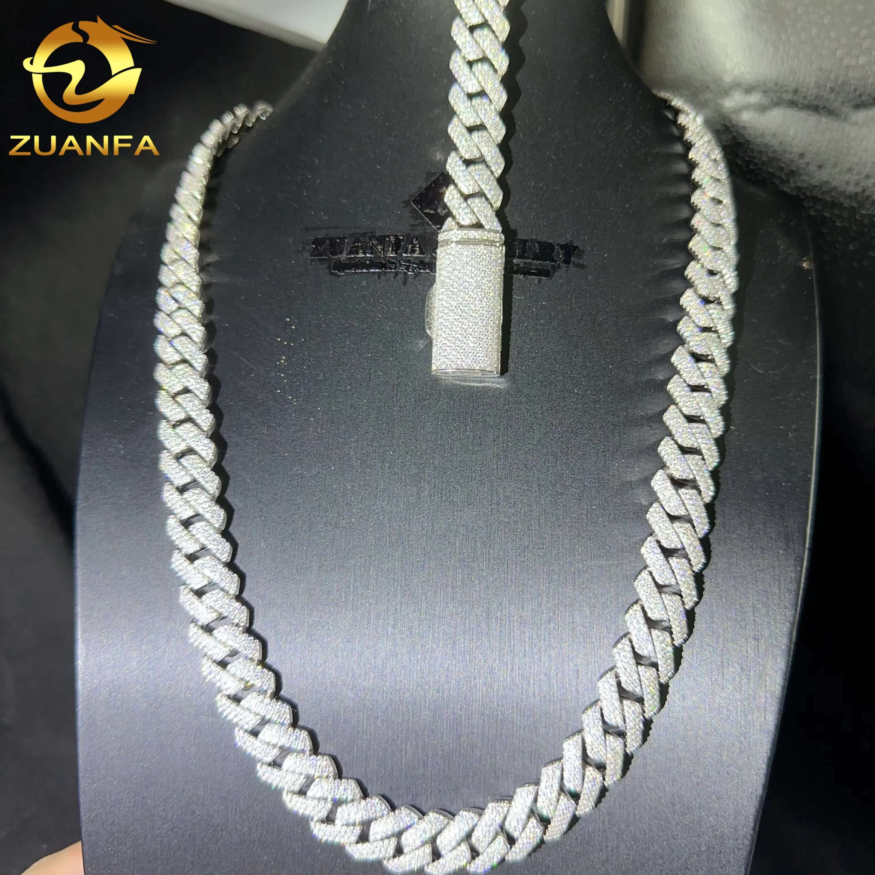 13MM Width Three Row Diamond Cuban Necklace Bracelet Silver 925 VVS Moissanite Diamond Iced Out Hip Hop Cuban Link Chain