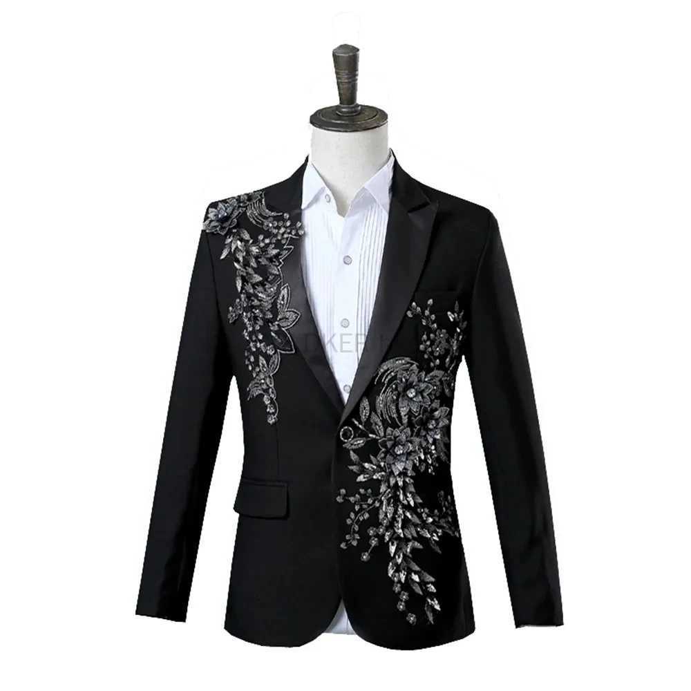 COLDKER Elegant Appliqued Mens Suits Slim Fit 2 Piece Formal Tuxedo Suits Blazer Pants with Bow Tie for Wedding Prom X250704