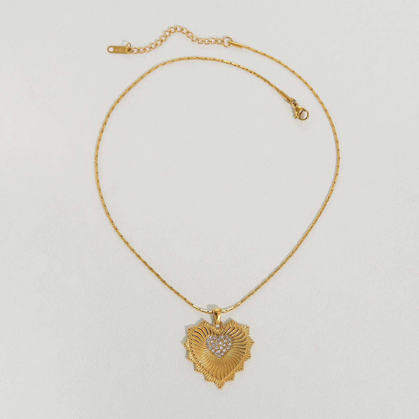 DASEIN Vintage Heart Shape Zircon Pendant Chunky Bamboo Necklace 18k Gold Plated Stainless Steel Lady Bikini Jewelry Gift 250701
