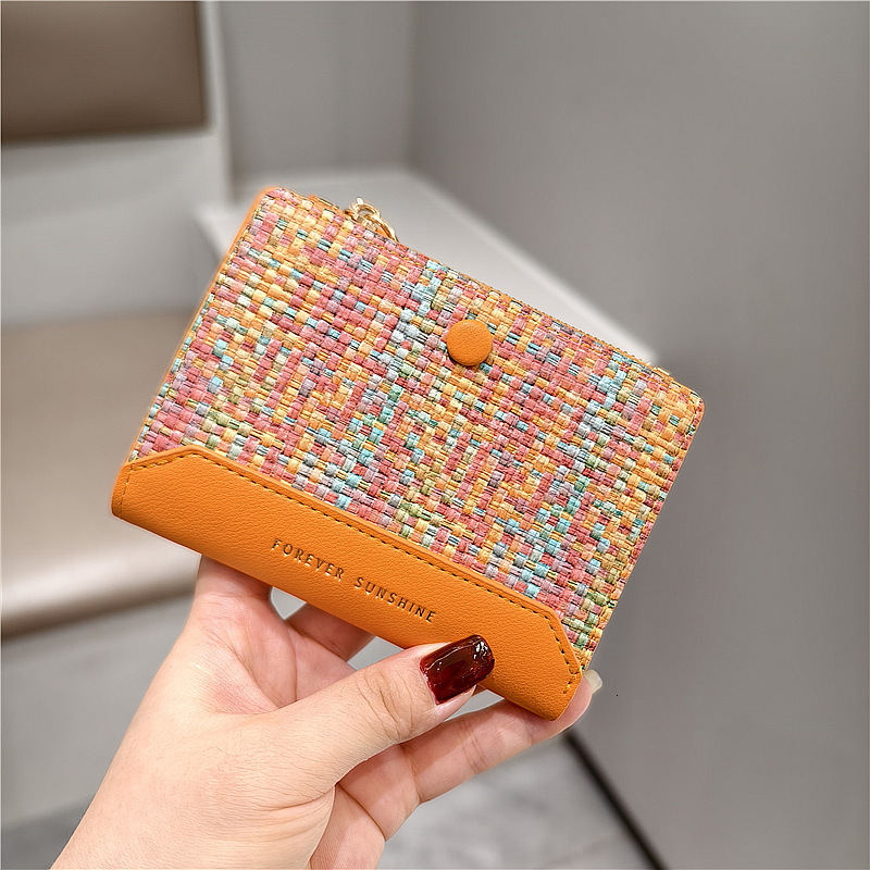 Free Shipping Designer Bag Hot Sale New Woven Women's Wallet Fashion Simple High-end Short PU Card Holder Coin Purse