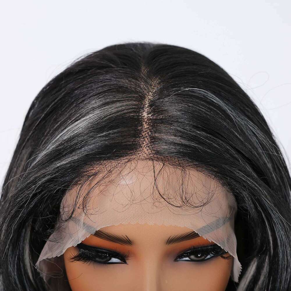 HENRY MARGU Long Wavy Synthetic Front Black White Highlight Curly 13*4 Lace Frontal Natural Wig for Women Daily Use