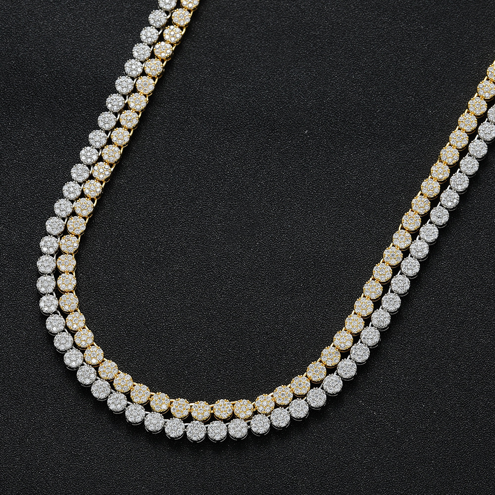 5mm 7mm Hip Hop New In Clustered Round Tennis Chain Necklace Single Row Full Iced Out Cubic Zirconia Rapper Chains 14k Gold Choker Jewelry For Men Wom