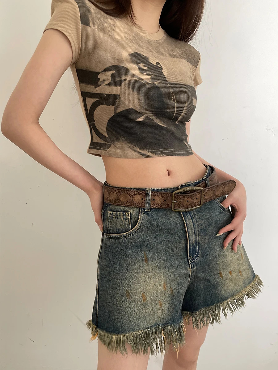 N Retro Y2K Belt WOMENS National Wind Belt with Jeans Belt Senior Sense of Brown 250701