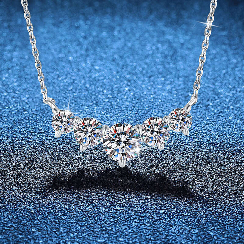 D Color MoiS925S925anite S925 Pure S925ier Pendant Clavicle Chain for Women Five PrinceS925S925 S925mile Necklace b1b
